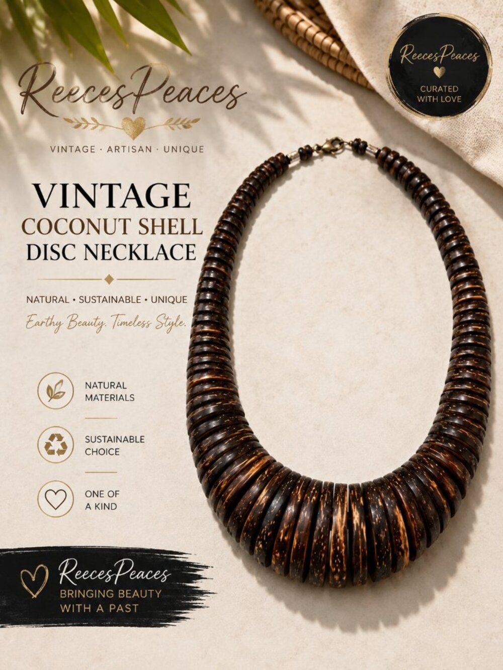 COCONUT SHELL DISC STATEMENT NECKLACE | Natural Brown Organic Jewelry